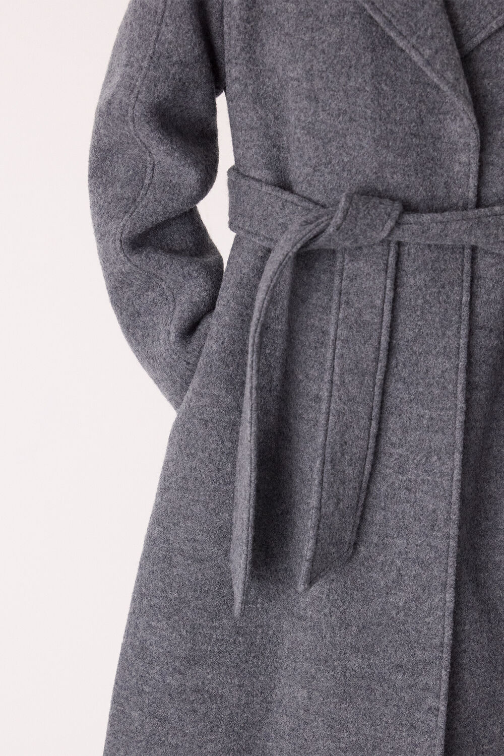 Grey Petite Long Belted Wool Coat